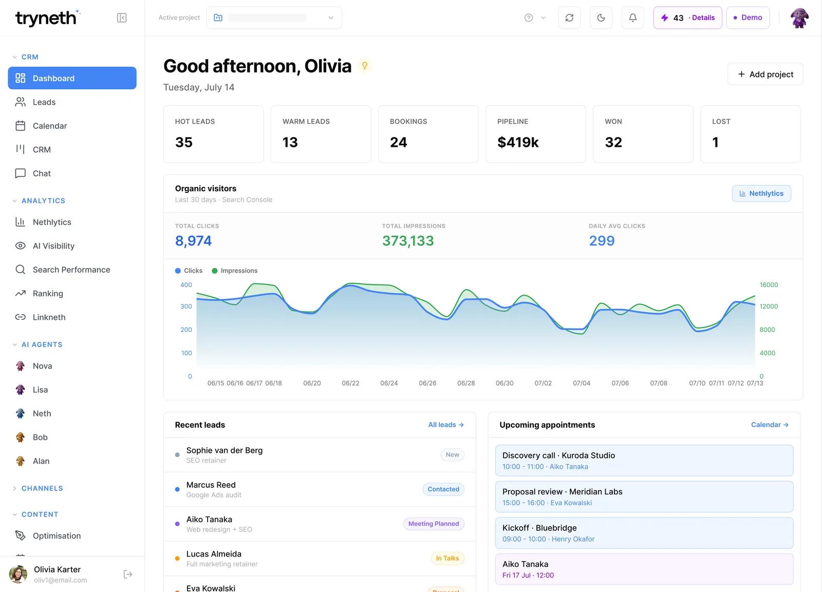 Tryneth — AI-Powered Marketing & CRM Platform — project preview